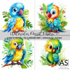 Watercolor Parrot Papers 01