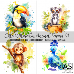 Cute Watercolor Animal Papers 01