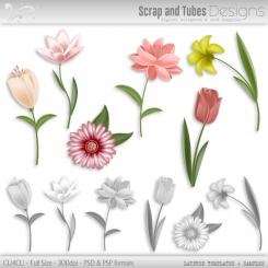 Layered Grayscale Spring Flower Templates 3