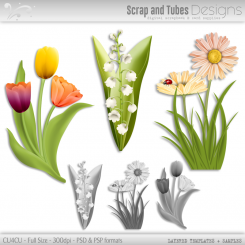 Layered Grayscale Spring Flower Templates 1